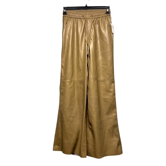 NWT Good American Faux Leather Wide Leg Trousers Warm Carmel Small (GA size 1) - Picture 3 of 11